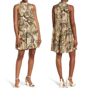 NWT Calvin Klein‎ Size 12 Smock Neck Challis Dress Caper Multi Print Green Boho
